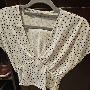 Zara Black and White Polka Dot Blouse